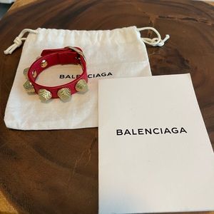 Authentic Balenciaga Red Leather Bracelet. Sz SM